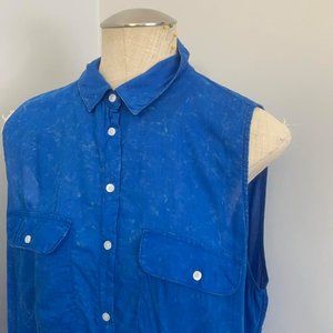 Acid Wash Blue Sleeveless Button Down, M/L